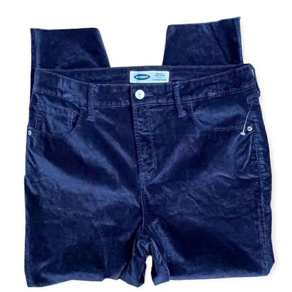 OLD NAVY HIGH WAISTED ROCKSTAR SUPER SKINNY RAW HEM MIDNIGHT BLUE VELVET JEAN 12 - Picture 1 of 7